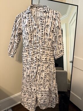 entro White Midi Dress with Black Floral Print